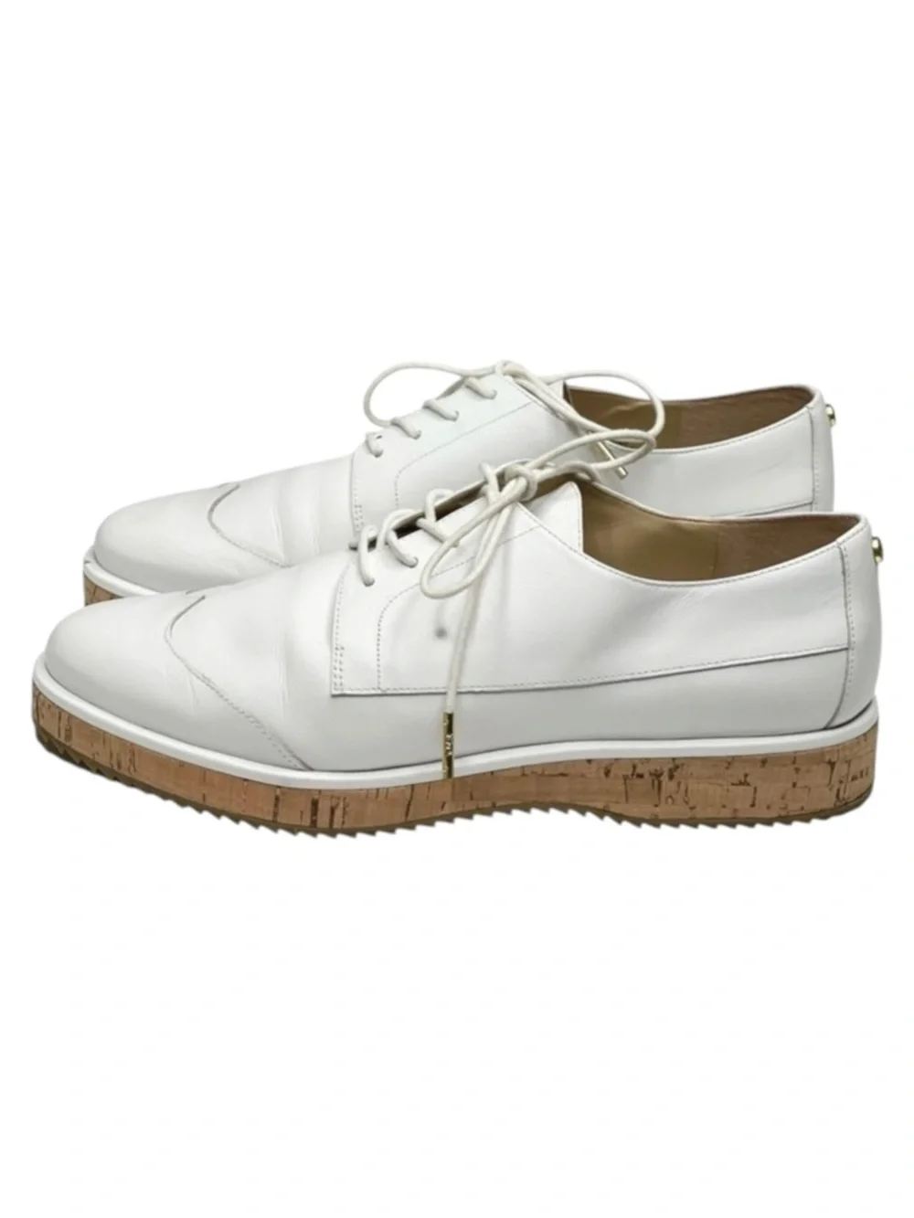 new Michael Kors ❁ Zane Leather Wingtip Cork Platform Espadrilles ❁ Optic White